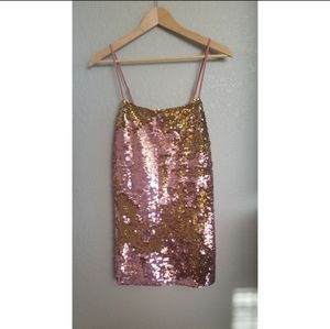 Pink and gold sequin mini dress